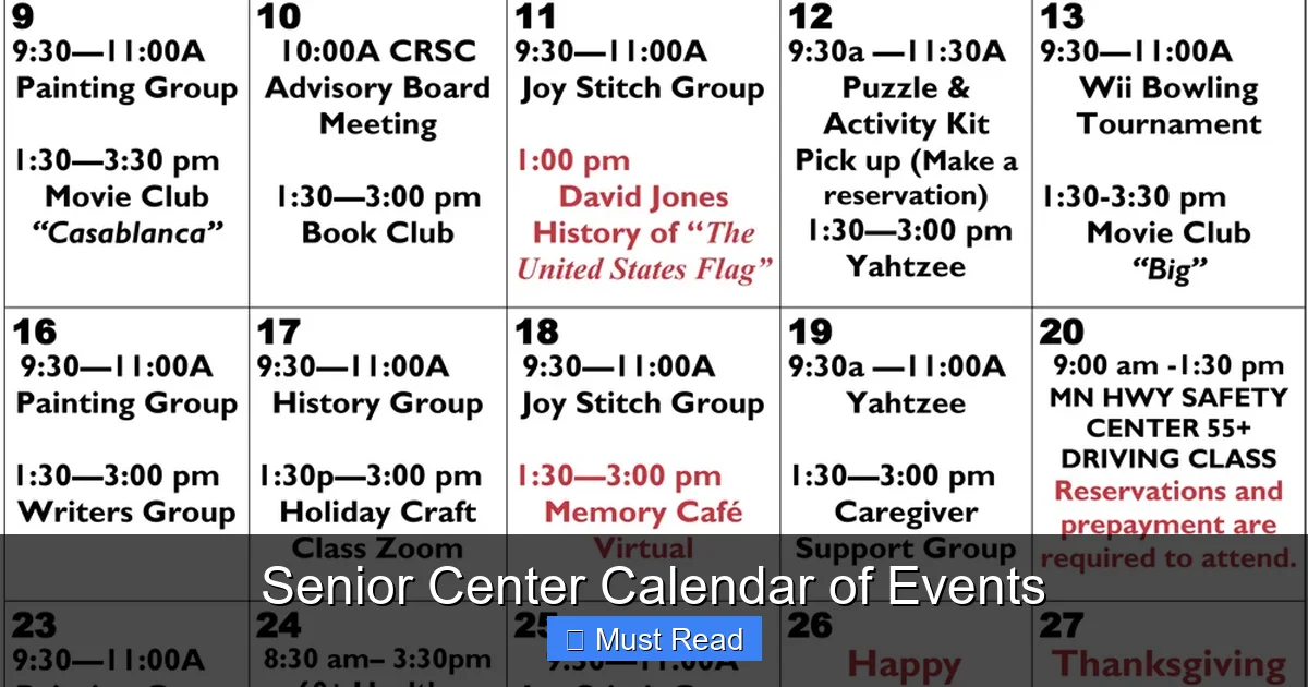 Senior Event Program Senior Center Calendar of Events - SeniorsProTalk