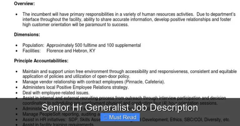 Senior Hr Generalist Job Description