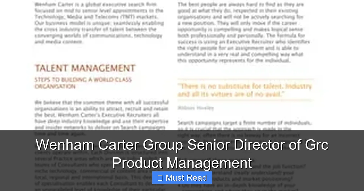 Wenham Carter Group Senior Director of Grc Product Management