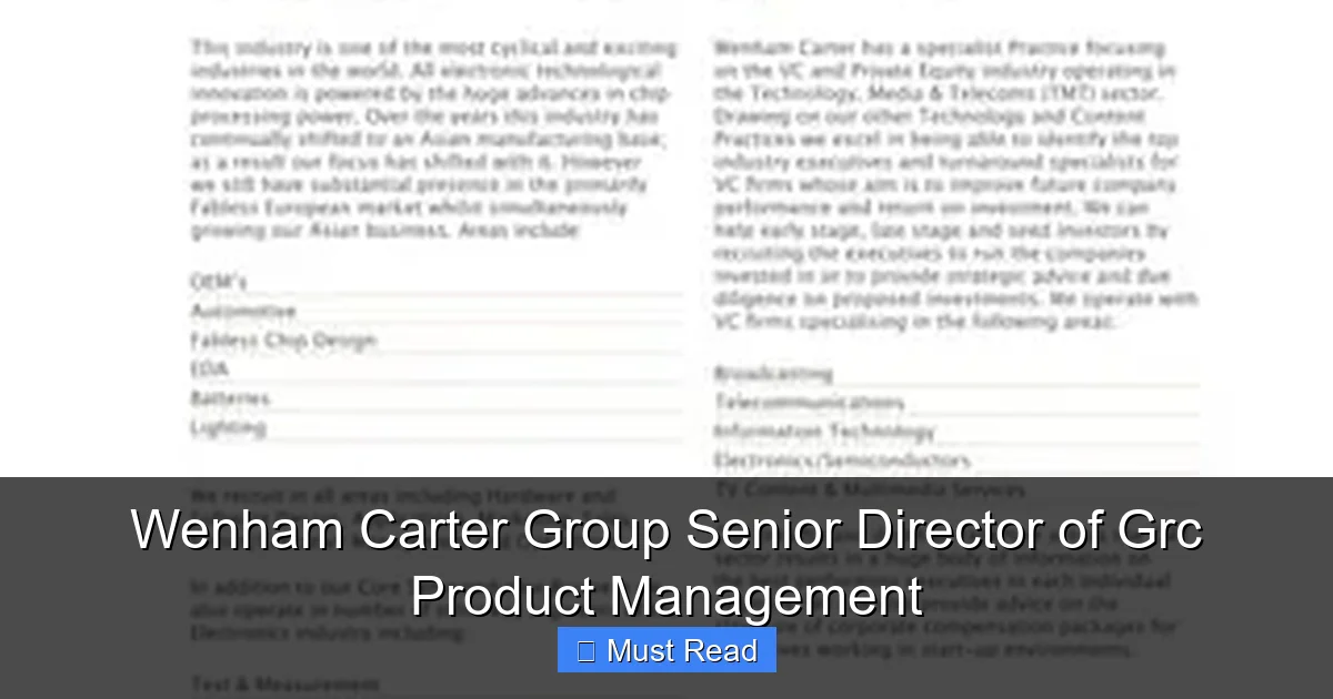 Wenham Carter Group Senior Director of Grc Product Management