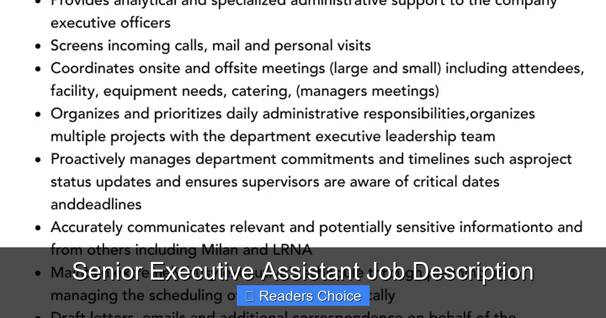 Senior Executive Assistant Job Description