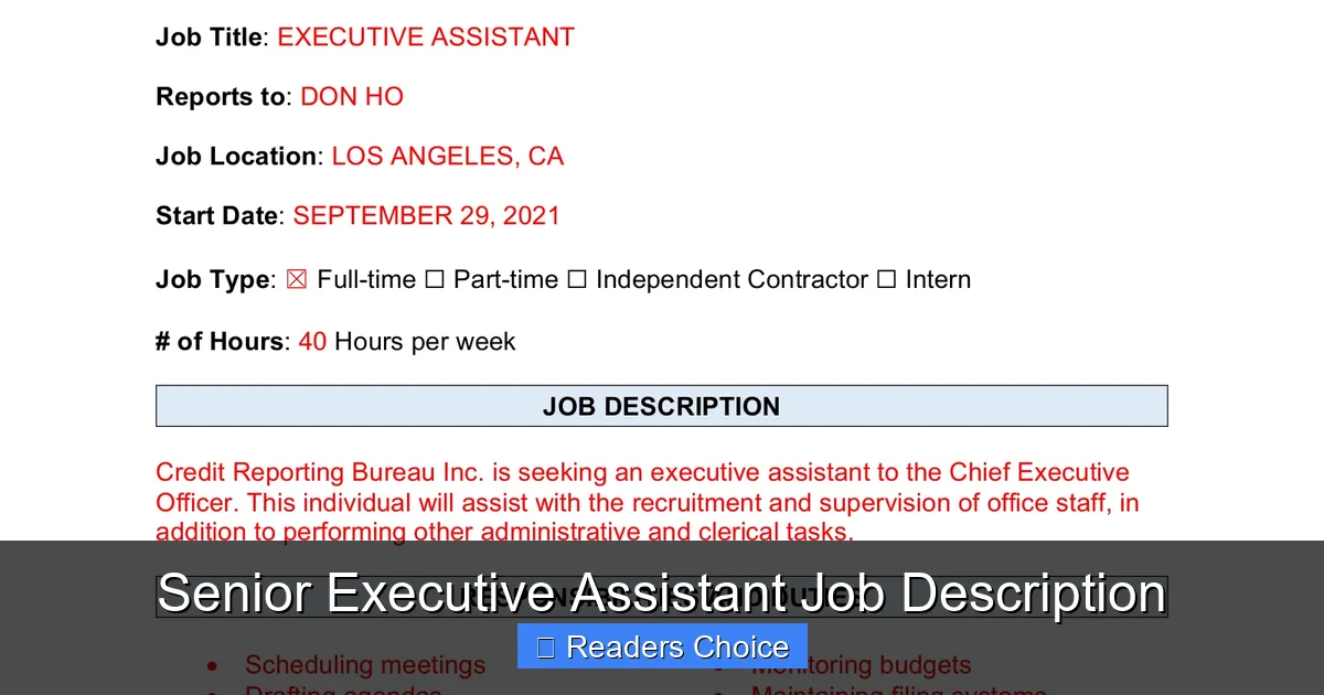 Senior Executive Assistant Job Description