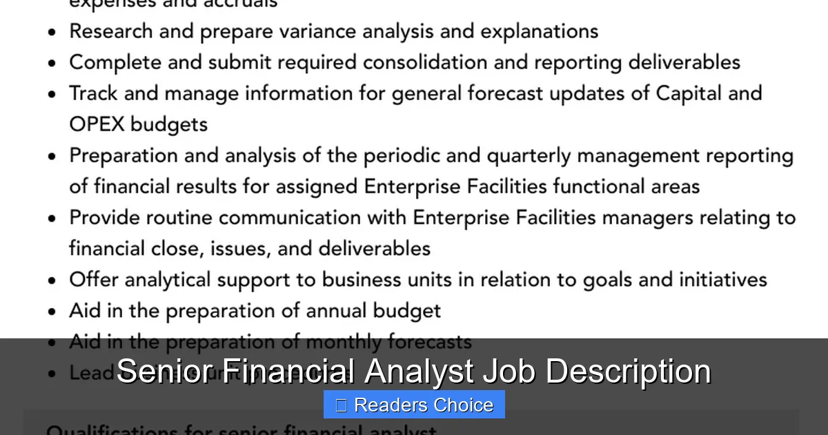 Senior Financial Analyst Job Description