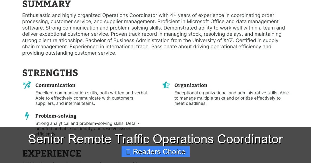 Senior Remote Traffic Operations Coordinator