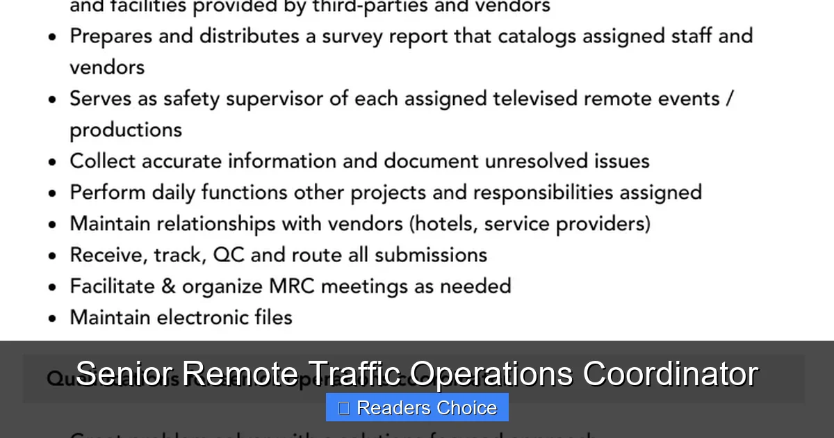 Senior Remote Traffic Operations Coordinator