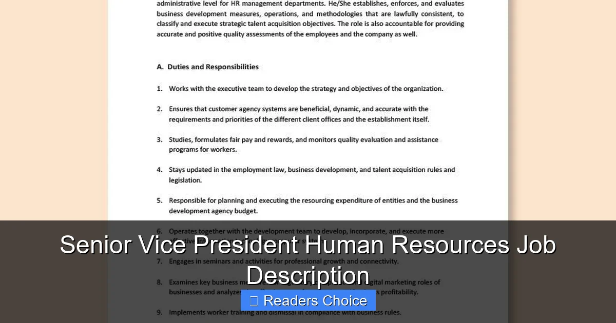 Senior Vice President Human Resources Job Description