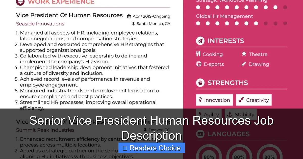 Senior Vice President Human Resources Job Description