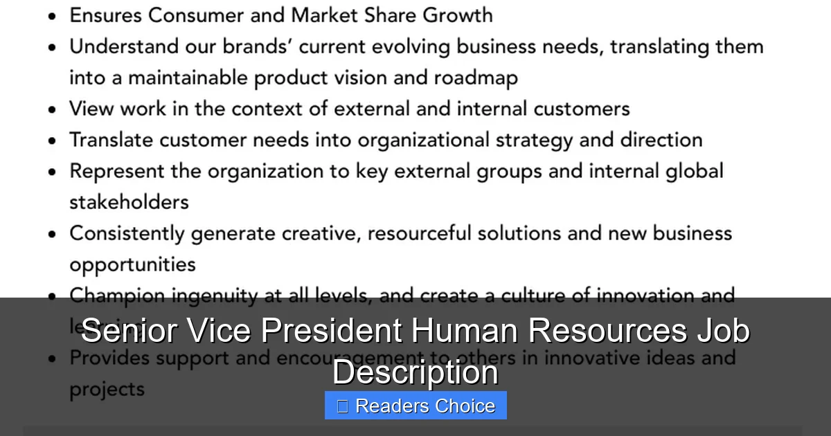 Senior Vice President Human Resources Job Description