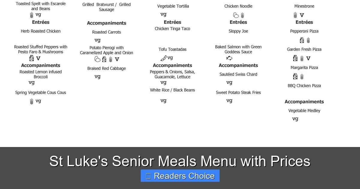 St Luke's Senior Meals Menu with Prices