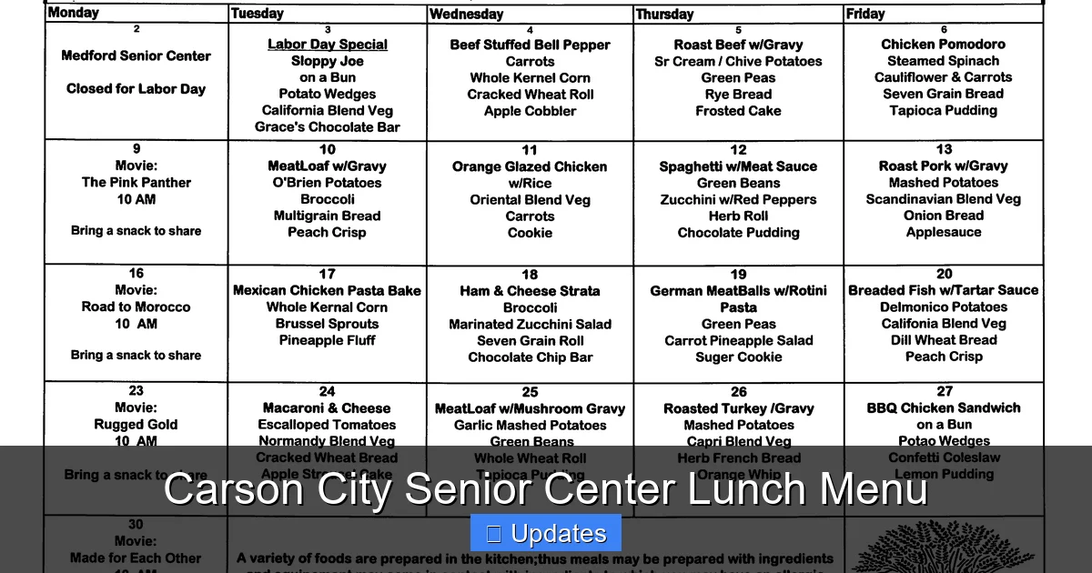 Carson City Senior Center Lunch Menu
