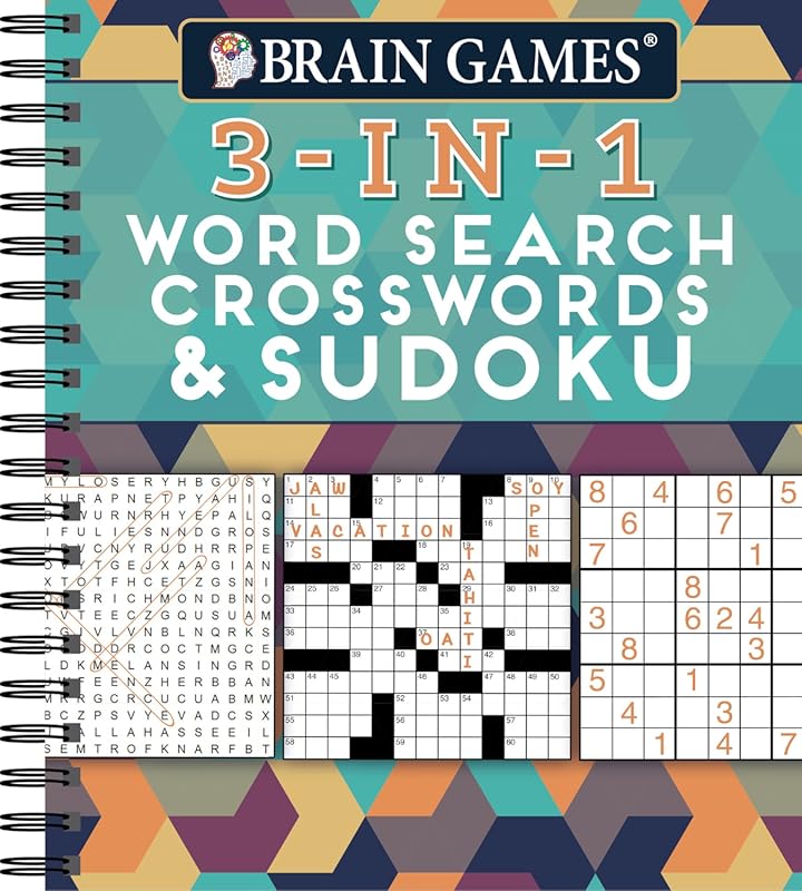 Brain Games 3-In-1 Puzzle Book: Word Search, Crosswords & Sudoku with 