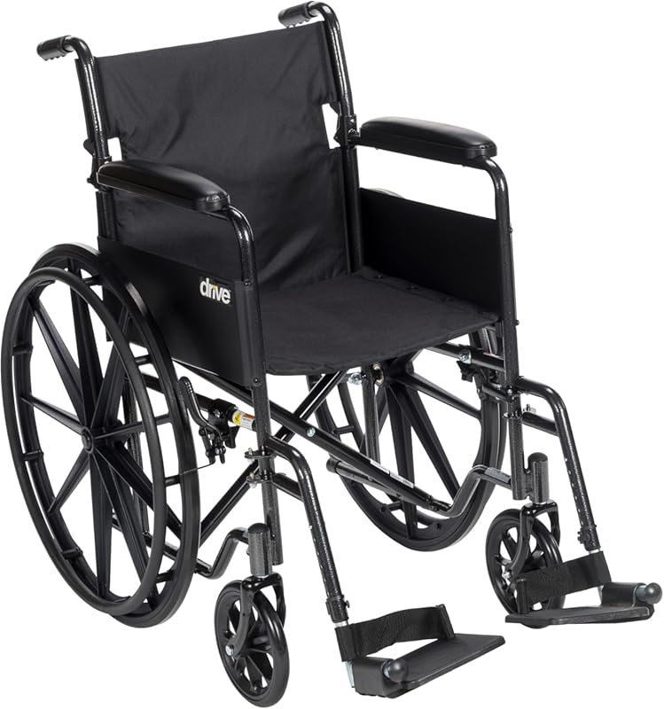 Drive Medical Silver Sport 1 Folding Transport Wheelchair Full Armrest