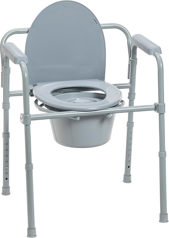Drive Medical 3-in-1 Folding Bedside Commode, Adjustable Height, Porta
