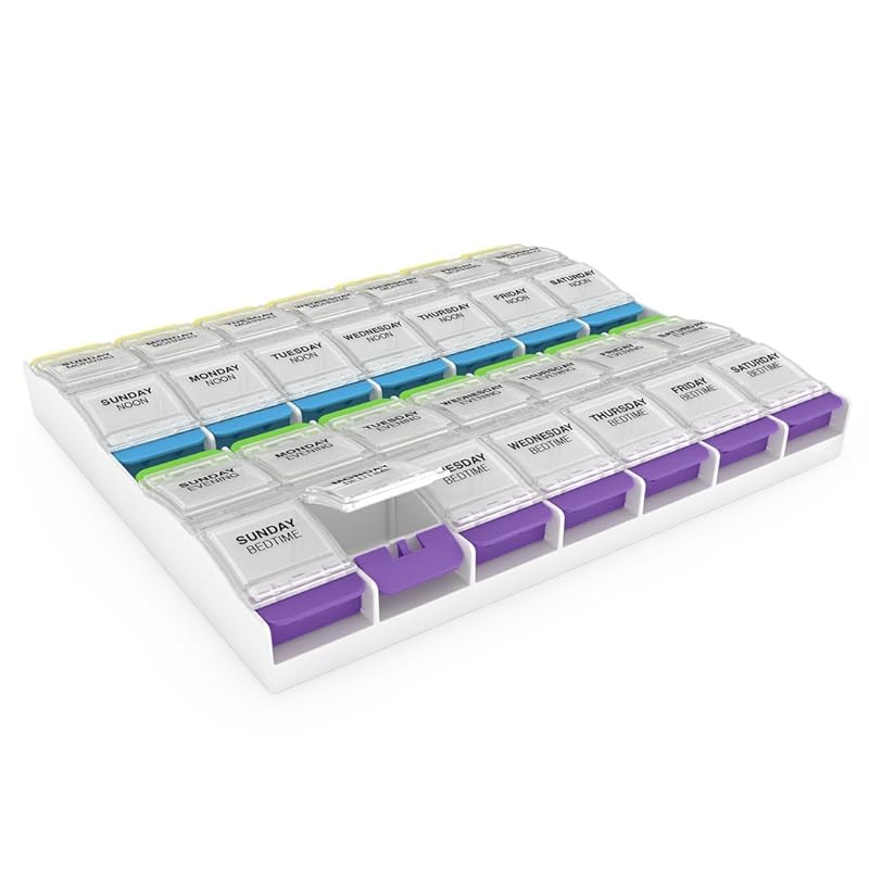 EZY DOSE 7-Day Pill Organizer with Push Button, Large 2X-Large Compart