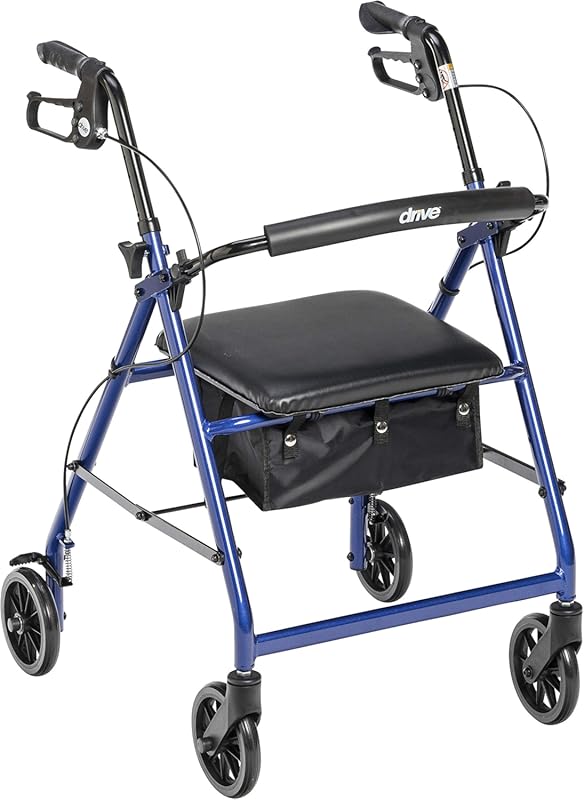 Drive Medical Aluminum Rollator Walker – Fold-Up, Padded Seat, 6-Inch 