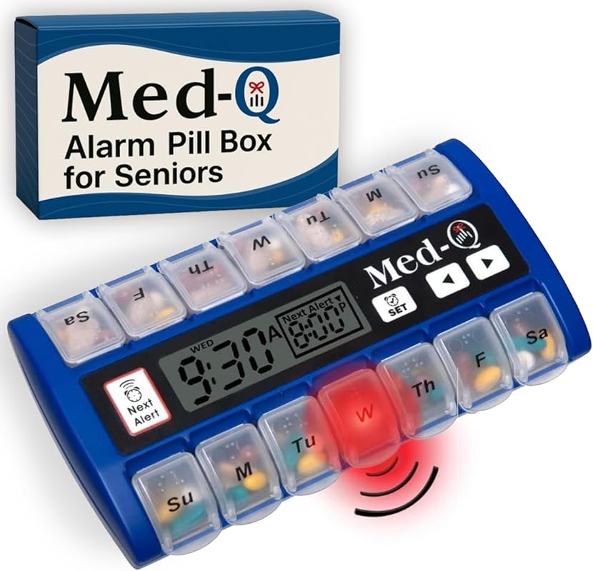 Digital Pill Box with Alarms, Flashing Lights and Beeping Reminders, M