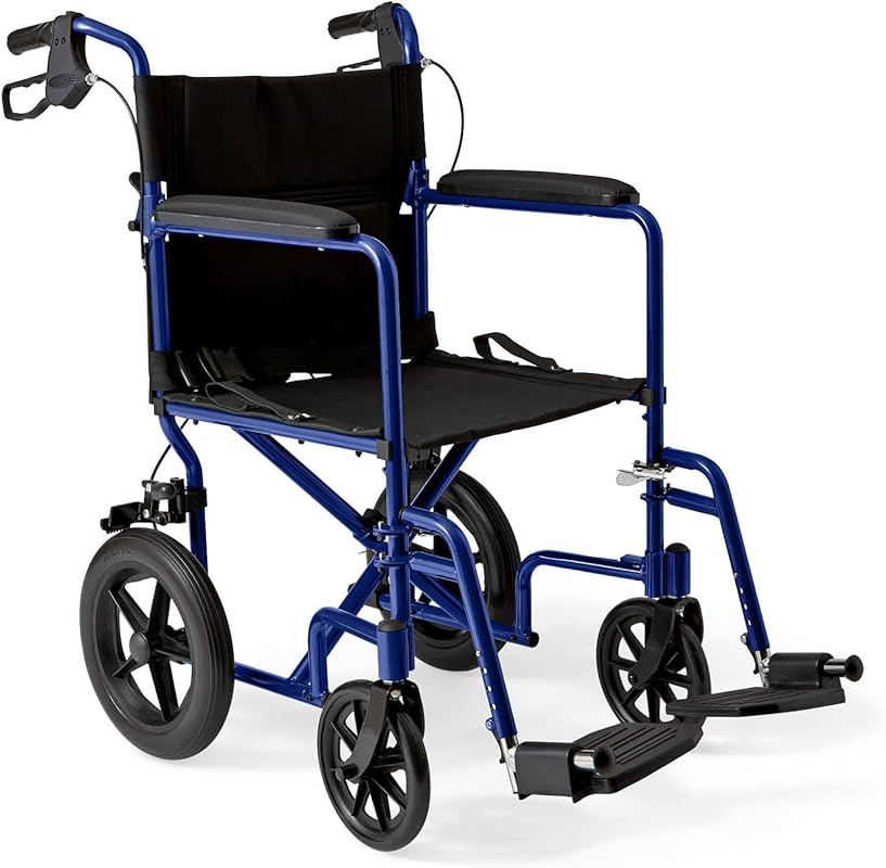 Medline Lightweight Foldable Transport Wheelchair with Handbrakes, 12-
