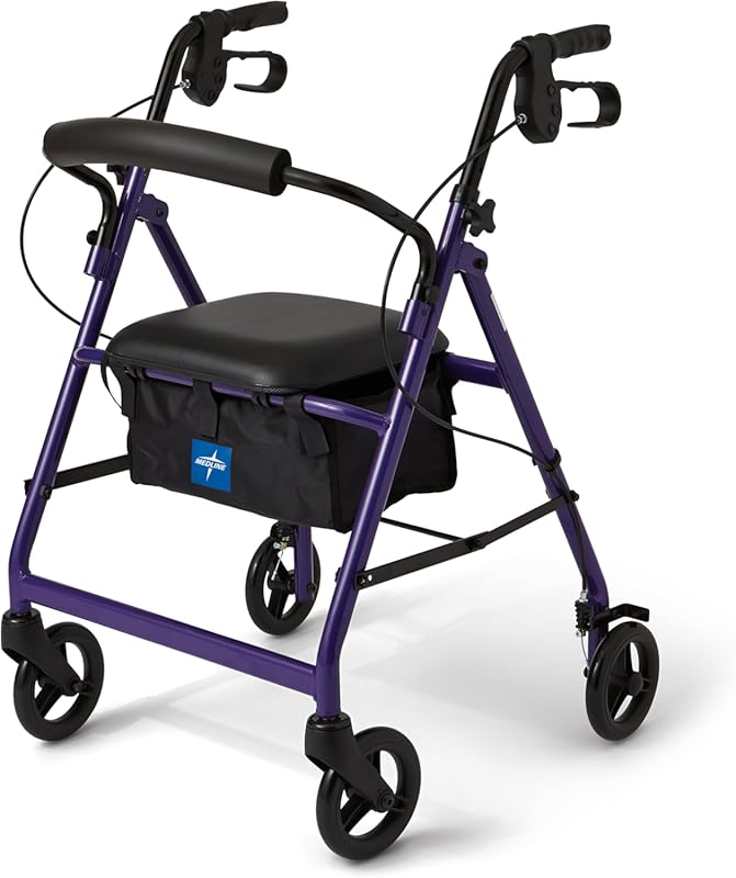 Medline Aluminum Rollator Walker with Seat for Seniors - 250 lb Capaci