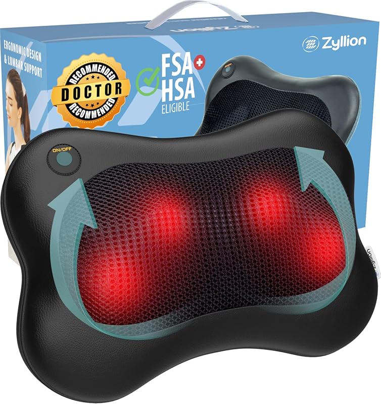 Zyllion ZMA-13 Shiatsu Back Massager with Heat, 3D Electric Kneading f