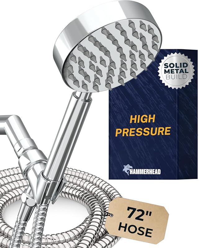 HammerHead Showers Chrome Handheld Shower Head with Brass Holder: 2.5 