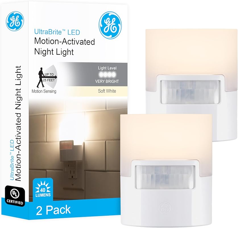 GE 2-Pack LED Motion Sensor Night Light, Plug-in, 40 Lumens Soft White