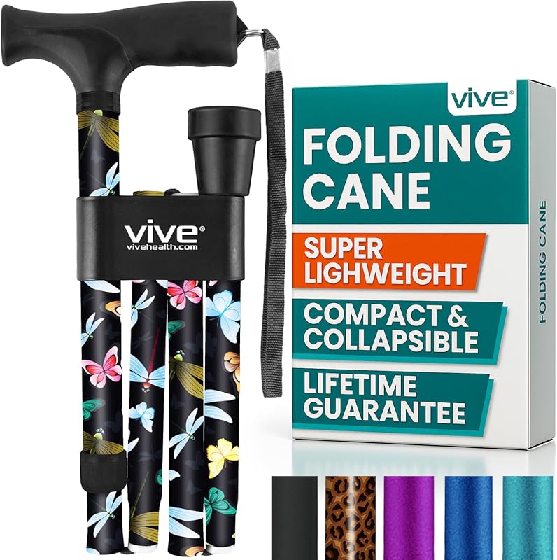 Vive Folding Cane: Foldable, Adjustable, Lightweight Hand Stick for Mo