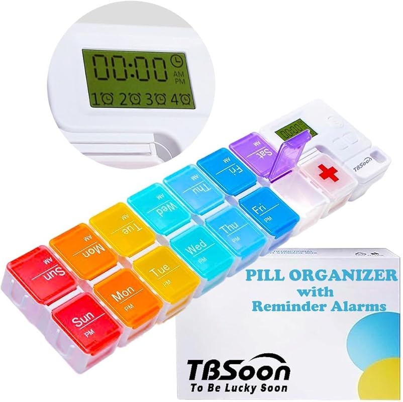 7-Day Medicine Pill Organizer with 4 Loud Alarm Reminders, 14 Large Co