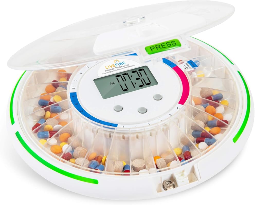 Live Fine 28-Day Pill Dispenser: 6 Dosage Templates, Easy-Read LCD, So