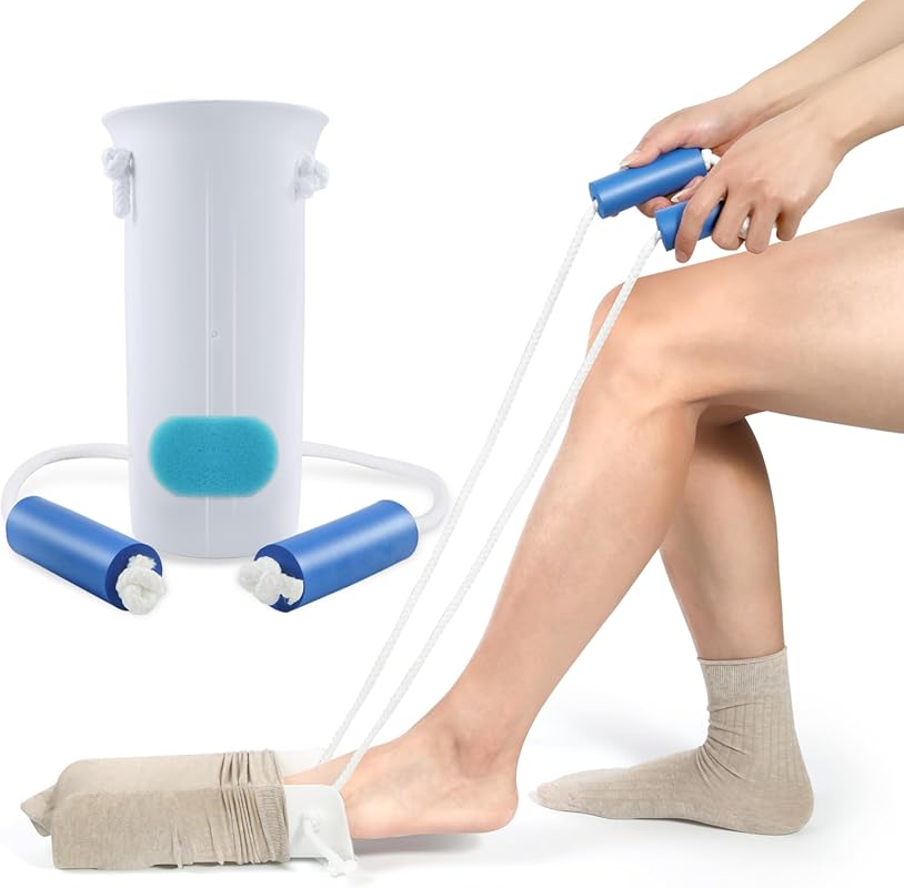 KEKOY 4INCH Sock Aid: No Bending, Foam Handles, Long Rope for Easy On/