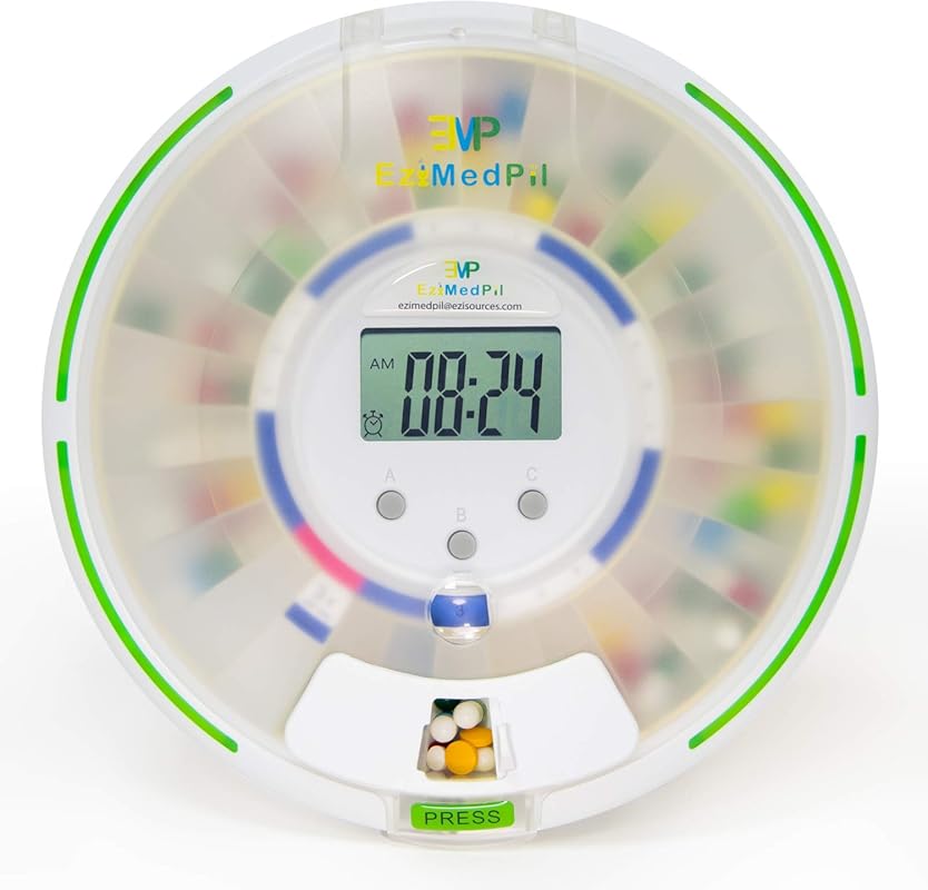 EziMedPil 28-Day Automatic Pill Dispenser: 6 Alarms, Sound & Light, 6