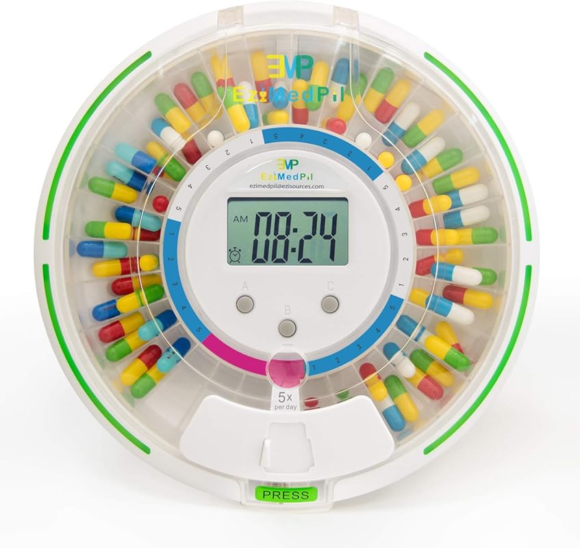 EziMedPil Automatic Pill Dispenser: Audio & Visual Alerts, 6 Alarms, 6