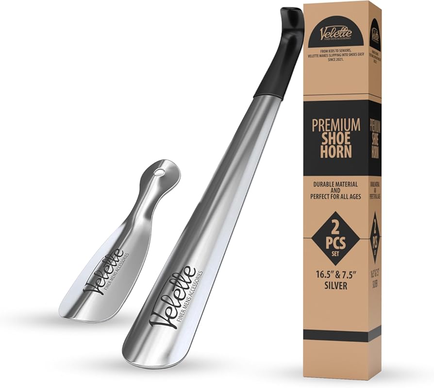 Velette 2 Pack: Metal Long Handle Shoe Horns for Seniors - 16.5