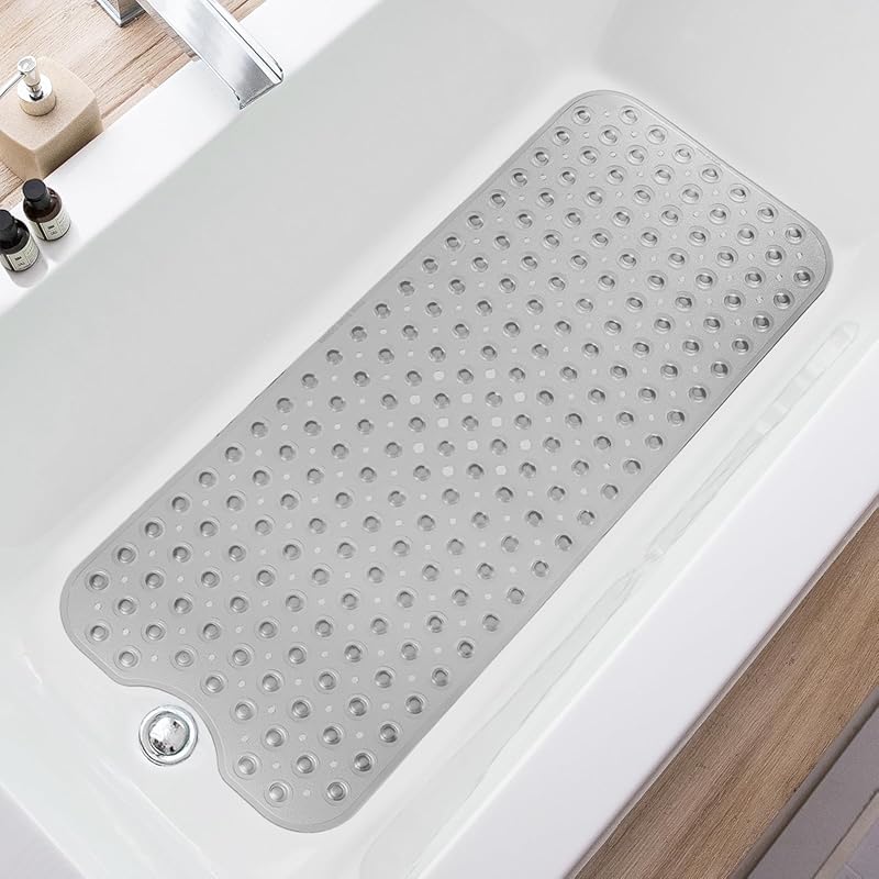 Non-Slip Extra Long Bathtub Mat: Drain Holes, Suction Cups, Machine Wa