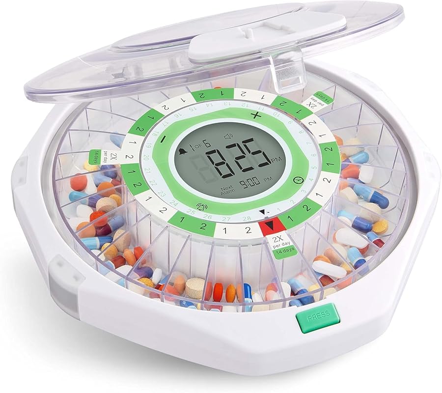 Live Fine 28-Day Pill Dispenser with Clear Lid, LCD Display, Key Lock,