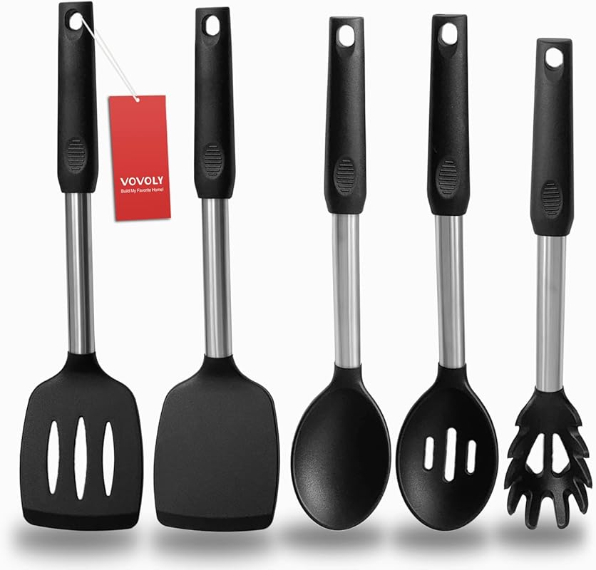 5-Pack Silicone Spatula and Spoon Set - Non-Stick Heat Resistant Solid
