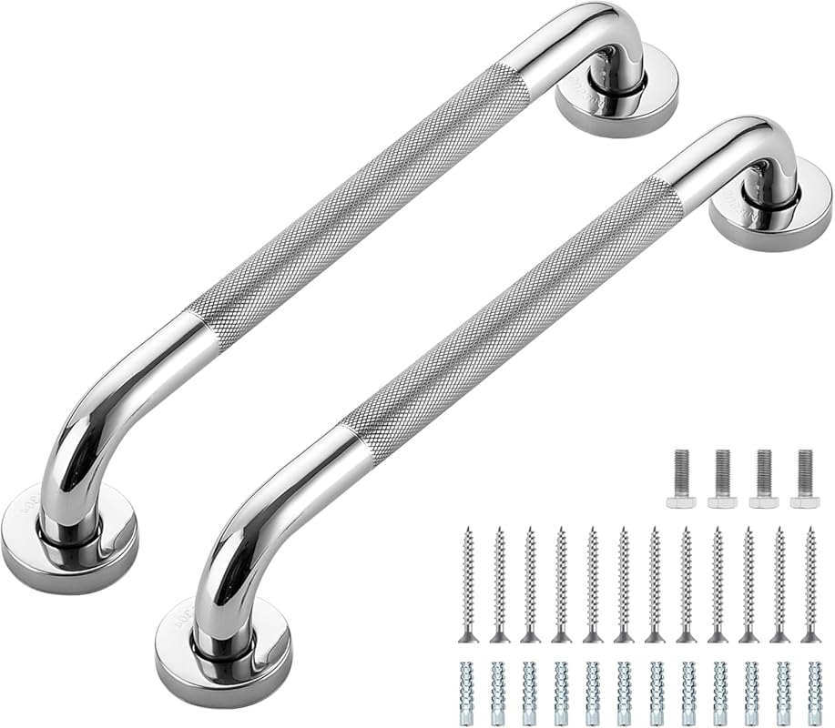 2-Pack 16-Inch Polished Nickel Stainless Steel Anti-Slip Shower Grab B