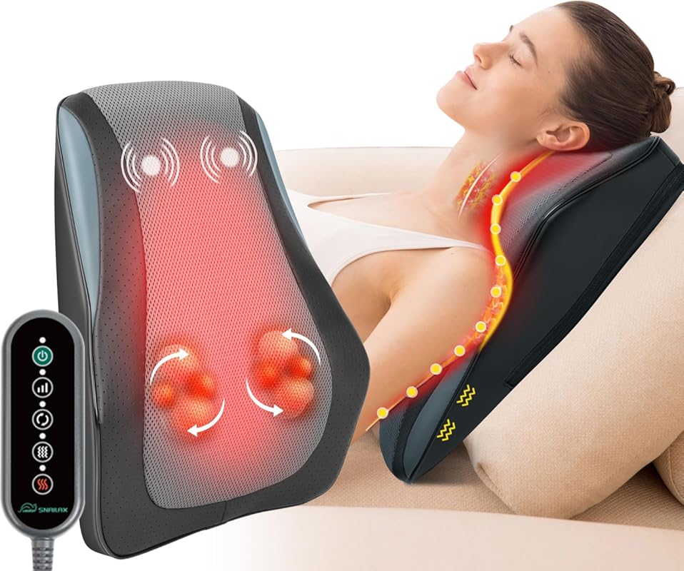 Snailax Shiatsu Back Massager with Heat, 3D Kneading Deep Tissue Pain 