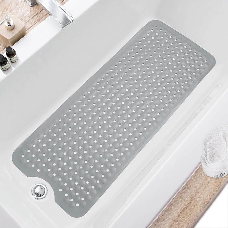 Non-Slip Extra Large Bathtub Mat: Machine Washable, Drain Holes, Sucti
