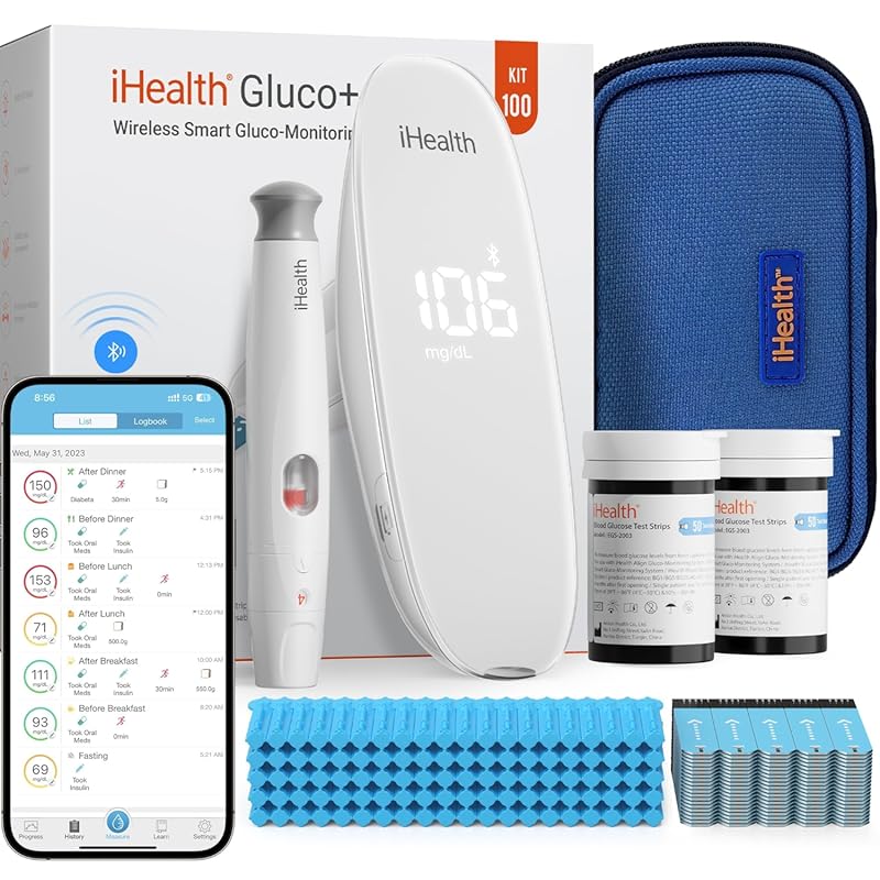 iHealth Gluco+ Wireless Smart Blood Glucose Monitor Kit with Free App,