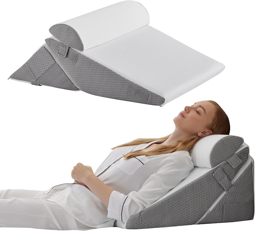 Bedluxe 3PCS Orthopedic Wedge Pillow Headboard for post-surgery, acid 