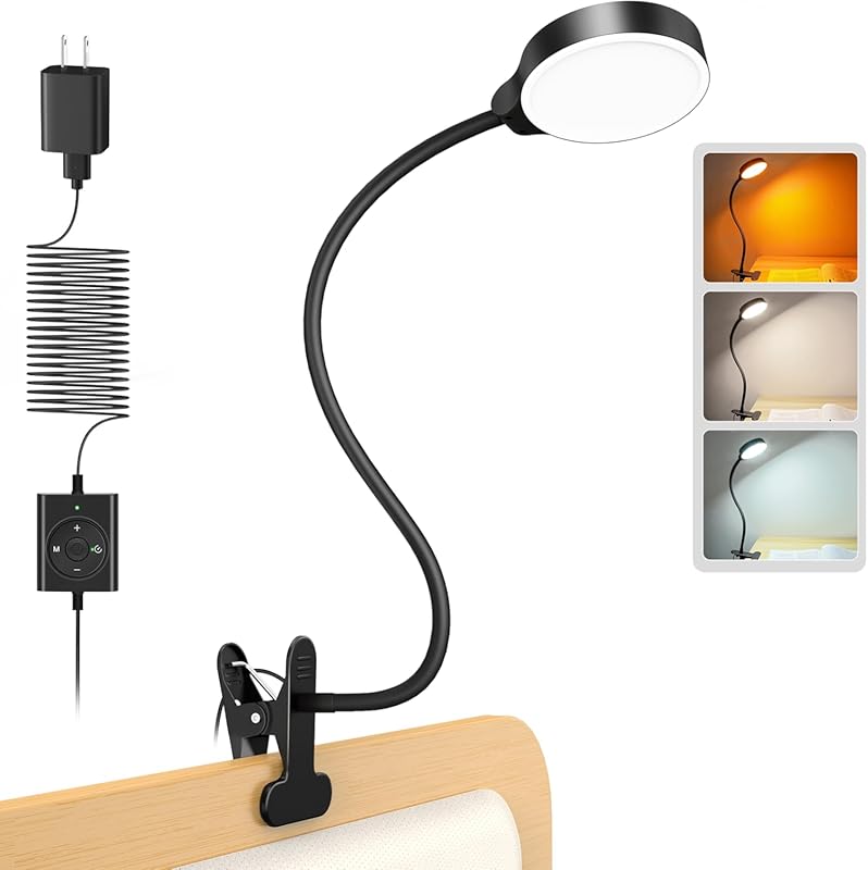 Glocusent 5W 36 LED Clip-On Reading Light: 3 Eye-Caring Colors, 5 Brig