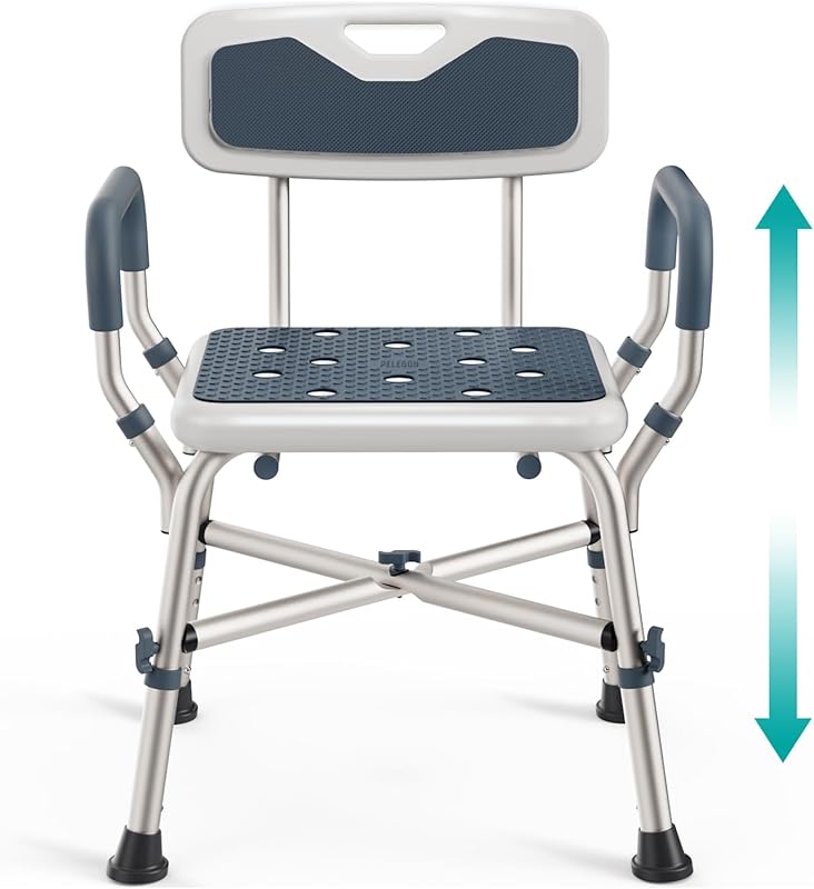 PELEGON Shower Chair 450 lb with Padded Armrests and Back, Adjustable