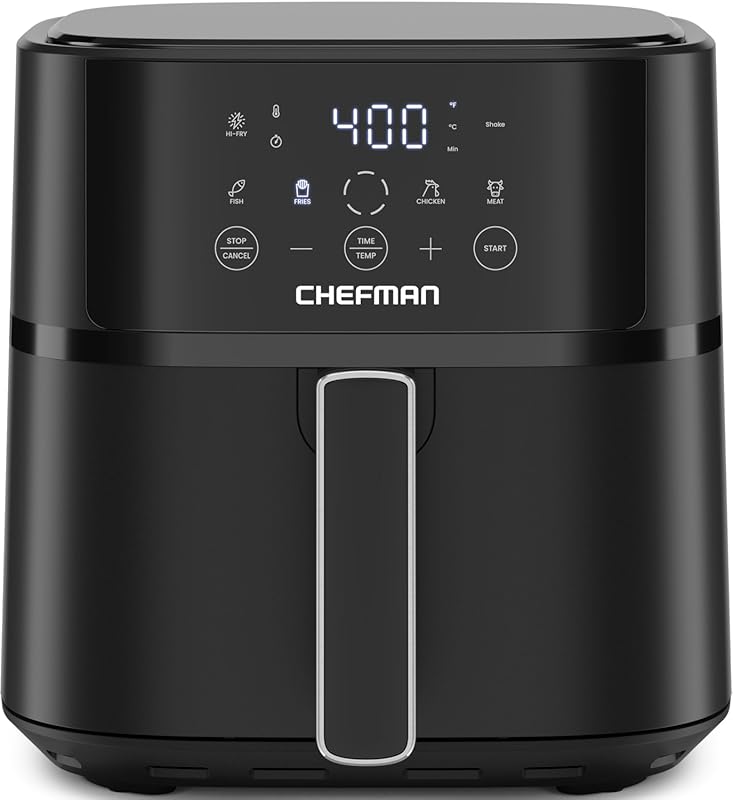 Chefman 6 QT Air Fryer: Hi-Fry Technology, touchscreen, 4 presets, dis