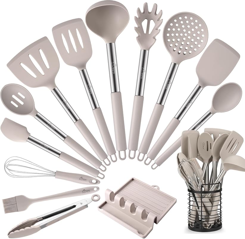 HOTEC 14-Piece Silicone Utensil Set: 446°F Heat Resistant, BPA Free, S