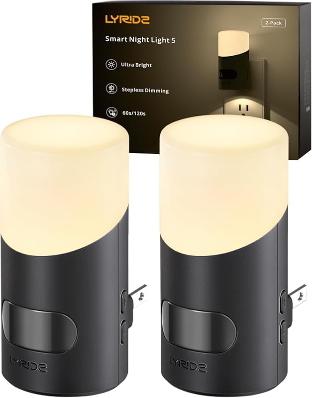 Lyridz 2-Pack LED Night Light with Motion Sensor, Plug-in Wall Mount, 