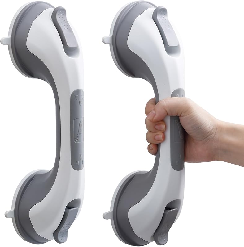 TAILI 2 Pack 12 Inch Suction Shower Grab Bars for Elderly, No Drilling