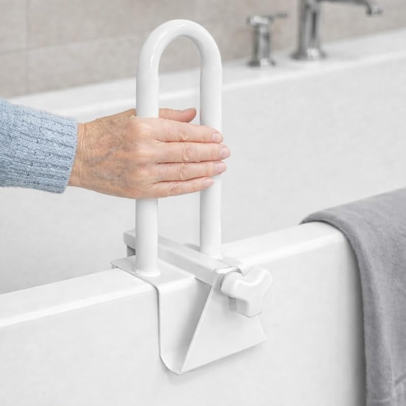 Adjustable Bathtub Safety Rail and Shower Grab Bar, White Medical Bath