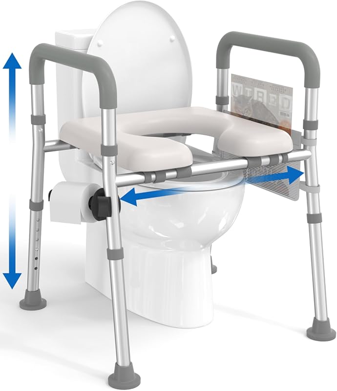 HOMLAND Raised Toilet Seat with Handles - Adjustable Height & Width, 4