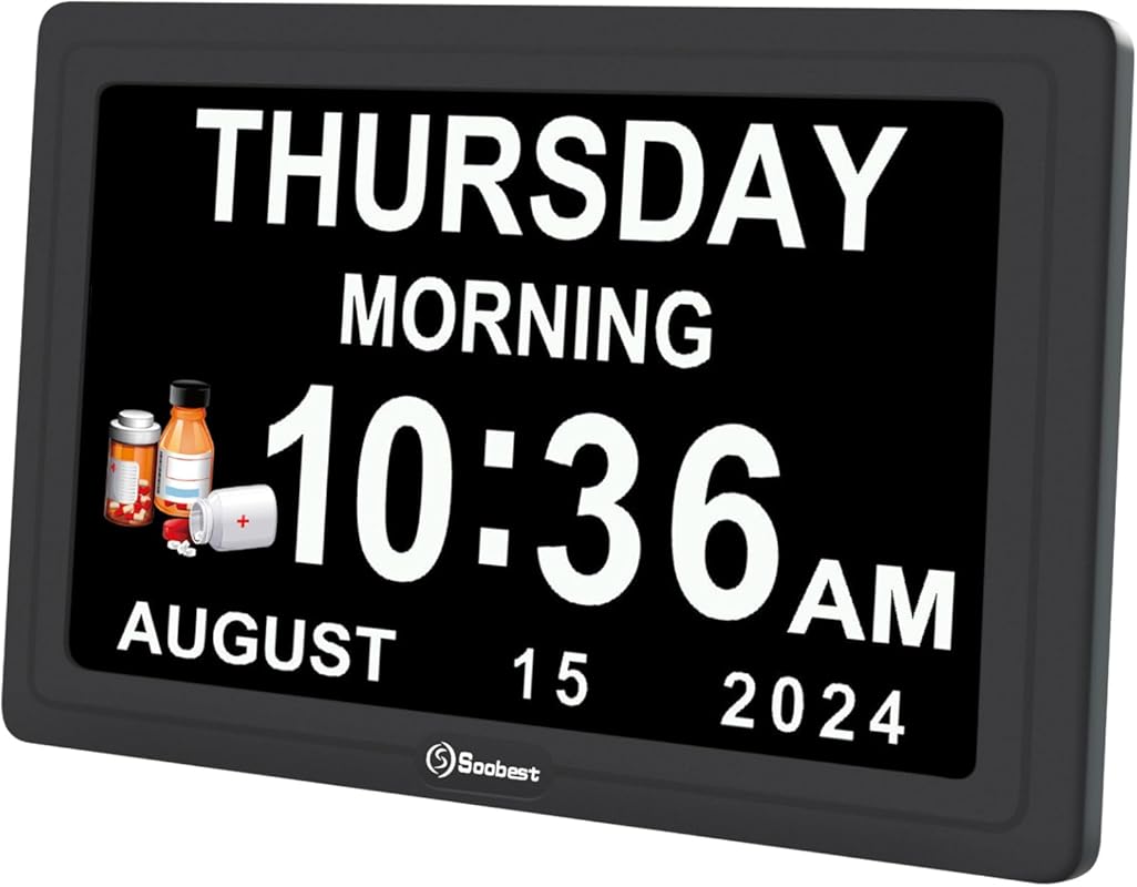 Soobest Dementia Digital Clock for Elderly: 20 Alarms, 3 Ringtones, Ti