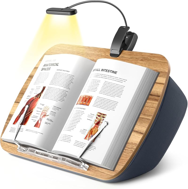 Book Pillow Stand with 6500K Light, Hands-Free Holder, Comfortable Lap